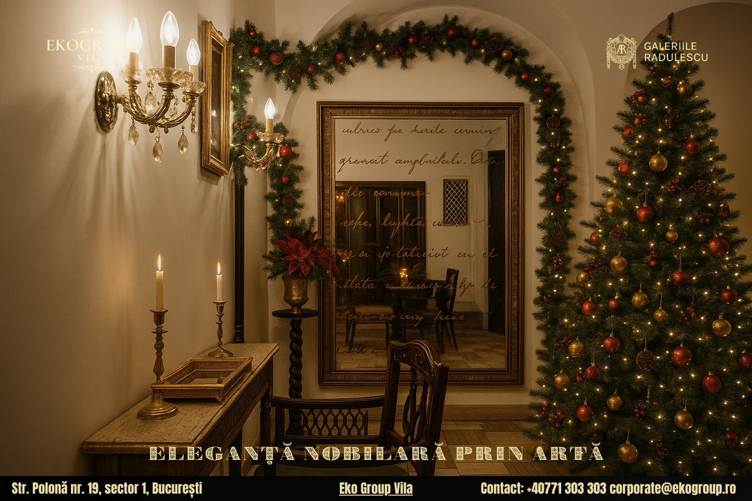 Decoratiuni de Craciun în stil interbelic: Eleganța nobiliară a Eko Group Vila și atmosfera Crăciunului anilor ’30